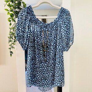 Moda International Animal Print Peasant Embellished Blouse Women’s Medium